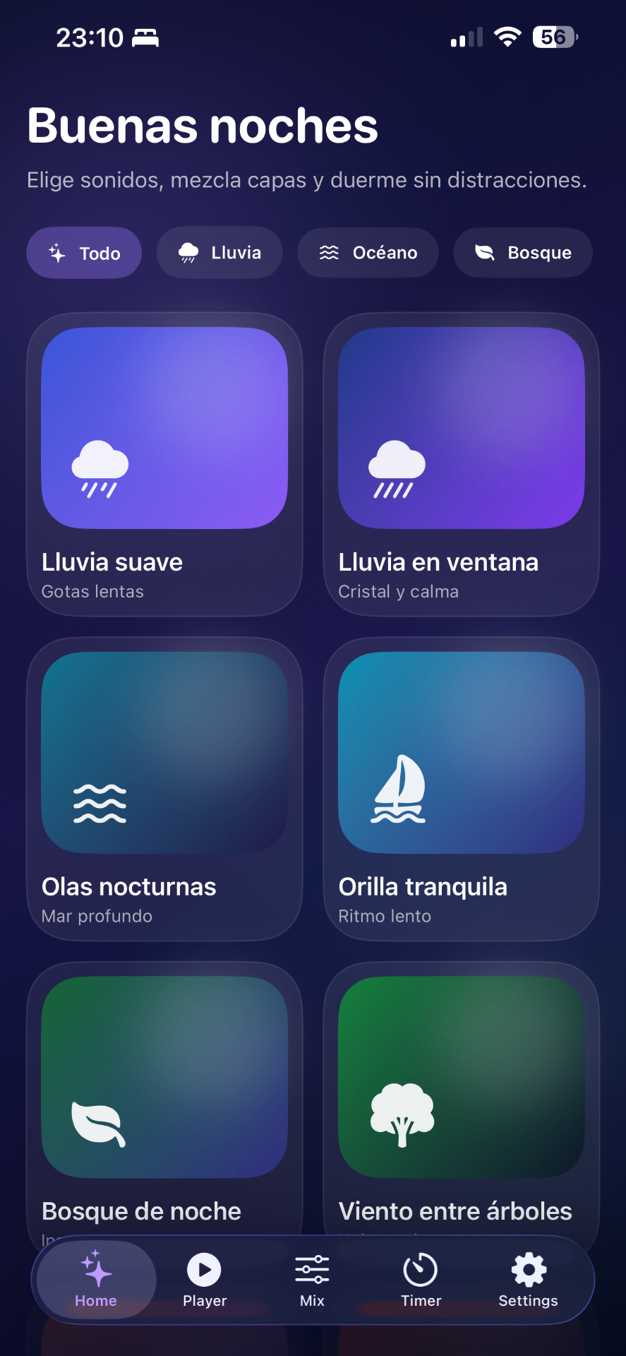 Pantalla principal de Sleep Sounds